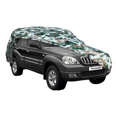 AllExtreme HTB5007 100% Tested Waterproof Car Body Cover Compatible with Hyundai Terracan Triple Stitched UV Heat Resistant Indoor Outdoor Body Protection (Army Print with Mirror)