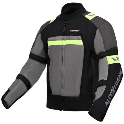 Allextreme BAZOOKA Unisex All weather Adult Motorcycle Riding Jacket with Impact Protection Back & Elbow Guard Reflective Stickers and Abrasion Resistance (2XL, Black & Neon Green)