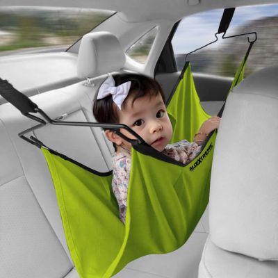 AllExtreme Car Cradle Hammock for 0 to 3 Year Baby Portable Travel Cloth Jhula with Adjustable Belt Hangers and Carry Bag (Neon Green)