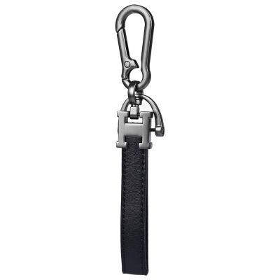 Allextreme LC-8803 Leather Loop Keychain Anti-Lost Metal D-Ring Heavy Duty Keyring with 1 Screwdriver for Car Bike (Pack of 1, Black)