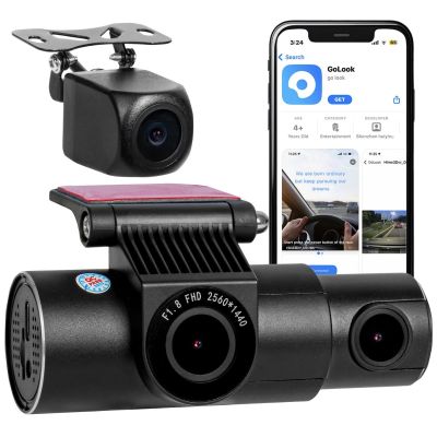 AllExtreme X13 2K 3 Channel Dash Cam 1440P Front 1080P Inside HD Loop Video Recording with 128 GB SD Card Night Vision (Black)