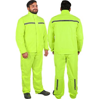 Allextreme Riding Jacket Rain Suit Cover with Pant PU Coated Polyester Fabric Waterproof Biker Rainwear with Full Sleeves for Men's Rider Protection Raincoat (M, Neon Green)