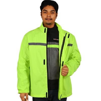 Allextreme Riding Jacket Rain Cover PU Coated Polyester Fabric Waterproof Biker Rainwear with Full Sleeves for Men's Rider Protection Raincoat (S, Neon Green)