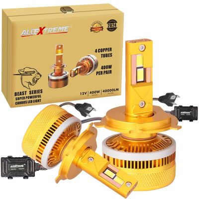 AllExtreme H4/H19 400W LED Headlamp 12V Foglights Conversion Kit for Cars IP68 Water-Resistant with 4 Copper Tubes & One Year Warranty (6000K/40000LM, Set of 2)