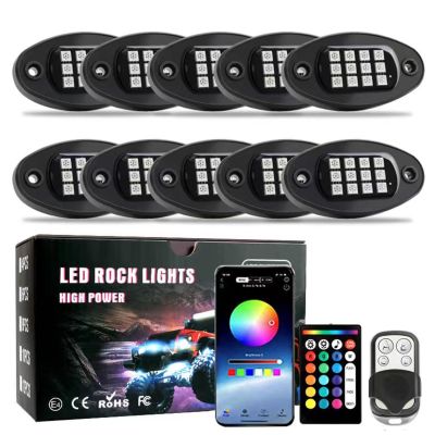 Allextreme 120 LED RGB Rock Lights 12V Universal Fit with App/RF Dual Remote Control High Brightness IP68 Waterproof Multicolour Underglow Kit for Cars ATV SUV & Offroading (10 Pods)
