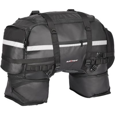 AllExtreme 65L Waterproof Tail Bag Universal Rear Carrier Polyester Saddle Bag with Rain Cover and Expandable Multi Compartment Bags for All Sports Street Bikes Motorcycles (1 Pc, Black)