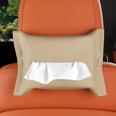 Allextreme Tissue Paper Napkin Holder Wipes Case Dispenser Bag Luxury PU Leather Back Seat Tissue Holder for Car Travel Home Office (Beige, Pack of 1)