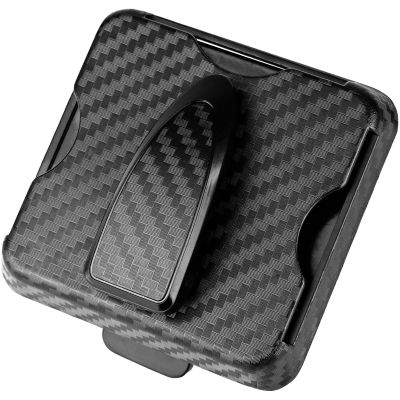 Allextreme 2 in 1 Sunglasses Holder for Car 360 Degree Rotation Universal Fit Sun Visor Clip Fastener Accessories with Carbon Fiber Finish and Ticket Card Holder Slot (Black)
