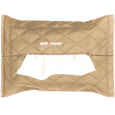 Allextreme Tissue Paper Napkin Holder Wipes Case Dispenser Bag Luxury PU Leather Back Seat Tissue Holder for Car Travel Home Office-Beige
