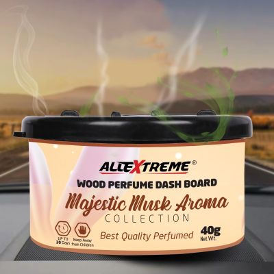 Allextreme Dashboard Wood Car Perfume Diffuser Scent - Majestic Musk Fragrance for 30 Days Interior Car-Accessories Air Freshener with Essential Oil Aroma (Set of 1, 40g)