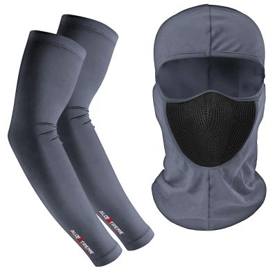 Allextreme Arm Sleeves and Balaclava Combo Hand UV Protection Cover & Riding Full Face Mask Set for Men Women Cycling Biking Outdoor Use (1 Pair Arm Sleeves & Balaclava- Dark Grey)