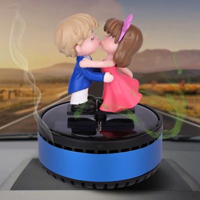 AllExtreme Solar Powered Car Perfume Diffuser Lovely Couple Design Auto Rotation Air Freshener Aromatherapy Fragrance Dispenser with Perfumed Liquid for Dashboard (Ocean Fragrance, Pack of 1)
