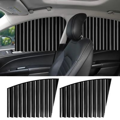 AllExtreme Magnetic Car Curtain Slat Folding Window Sunshade Visor Car Side Window Windshield Sun Protection Slider UV Rays Reflector (Pack of 2, Black)