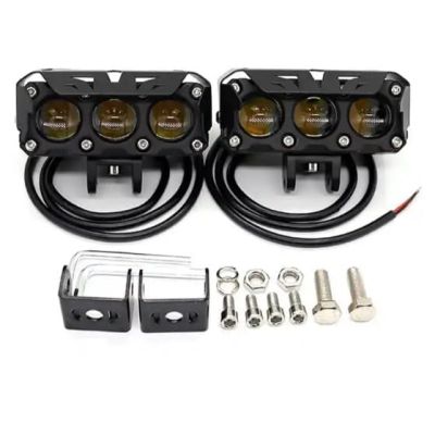 Allextreme 3 lens Fog Light 12V 200w DC, Auxiliary Spot Projector Yellow And White Beam Off-Roading Universal for All Motorcycle, Bikes, Scooty (pack of 2, 3 way switch)
