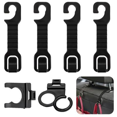 Allextreme Car Backseat Headrest Hook Over The Seat Storage Hanger Universal Durable Organiser Space Saver for Handbag Coat Purse Grocery Bags (Black, Pack of 4)