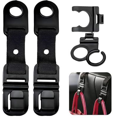 Allextreme Car Backseat Headrest Hook Over The Seat Storage Hanger Universal Durable Organiser Space Saver for Handbag Coat Purse Grocery Bags (Pack of 2, Black)