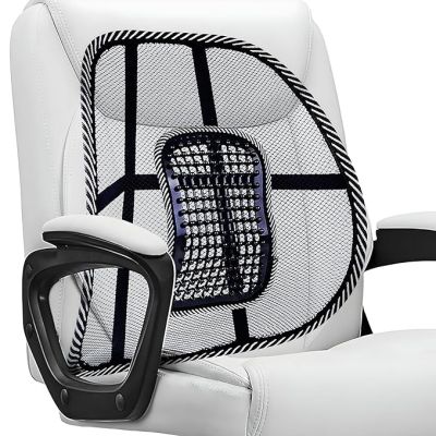 Allextreme Car Back Rest with Wooden Bead and Elastic Belt Mesh Ventilation Lumbar Support Front Rear Breathable Comfort Universal Cushion Pad for Driving Home Office Chair (Grey & Black)