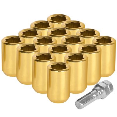 AllExtreme M12x1.5mm Wheel Nuts Open End Steel Aluminum Alloy Extended Lug Nut Set with Key for Cars Wheels Tyres (16Pcs, Gold Colour)